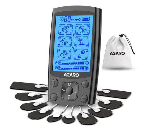 AGARO Dual Channel TENS Massager TM2421 24 Modes, 20 Intensity Levels, Rechargeable, Muscle/Nerve Stimulator for Pain Relief Therapy, Physiotherapy Machine, 10 Gel Pads, Period Pain, Pulse Massager