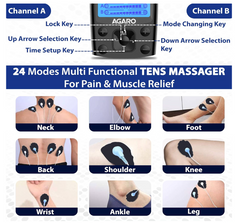 AGARO Dual Channel TENS Massager TM2421 24 Modes, 20 Intensity Levels, Rechargeable, Muscle/Nerve Stimulator for Pain Relief Therapy, Physiotherapy Machine, 10 Gel Pads, Period Pain, Pulse Massager-2