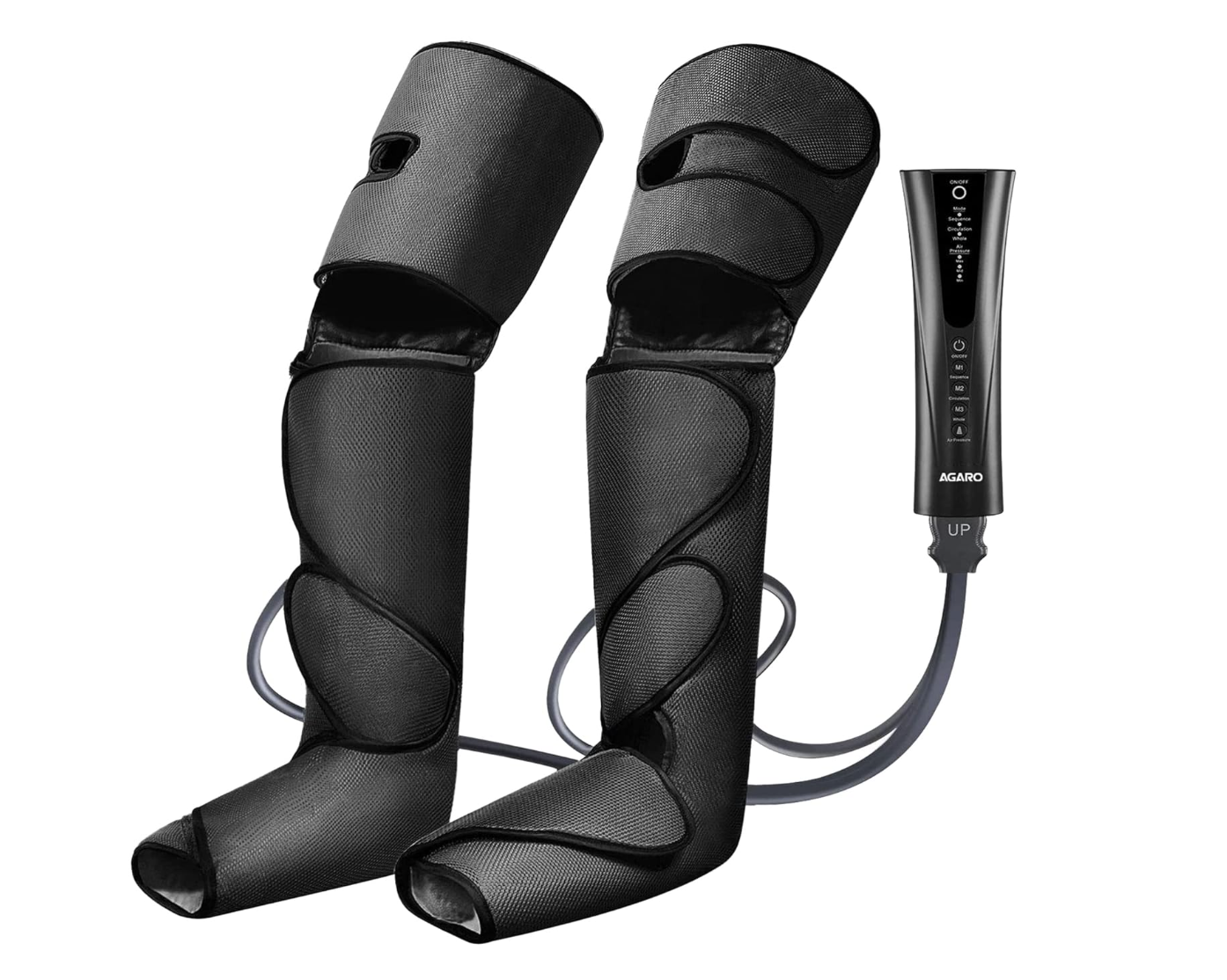 AGARO Magma Air Compression Leg Massager with Handheld Controller, 3 Massage Mode and Intensity for feet, Calf and Thigh, Corded Electric, Black