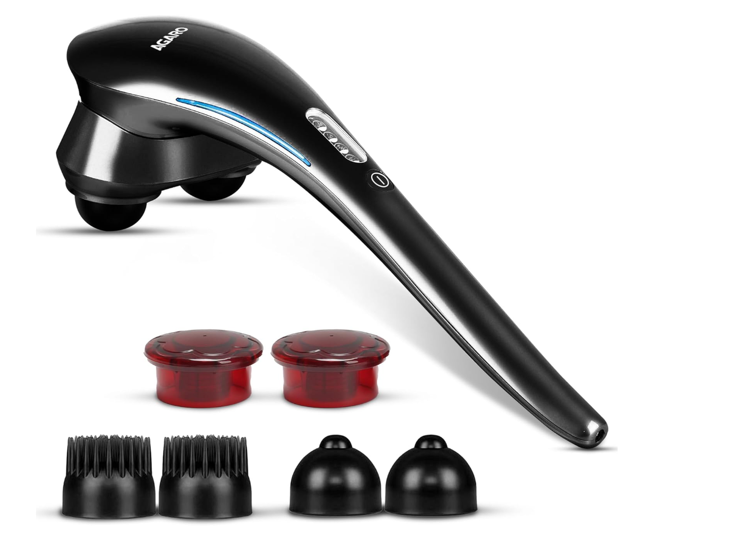 AGARO Regent Handheld Double Head Massager, 4 Massage Heads, 4 Modes, For Pain Relief and Relaxation, Neck, Back, Shoulder, Leg, Foot, Full Body Massager, Black