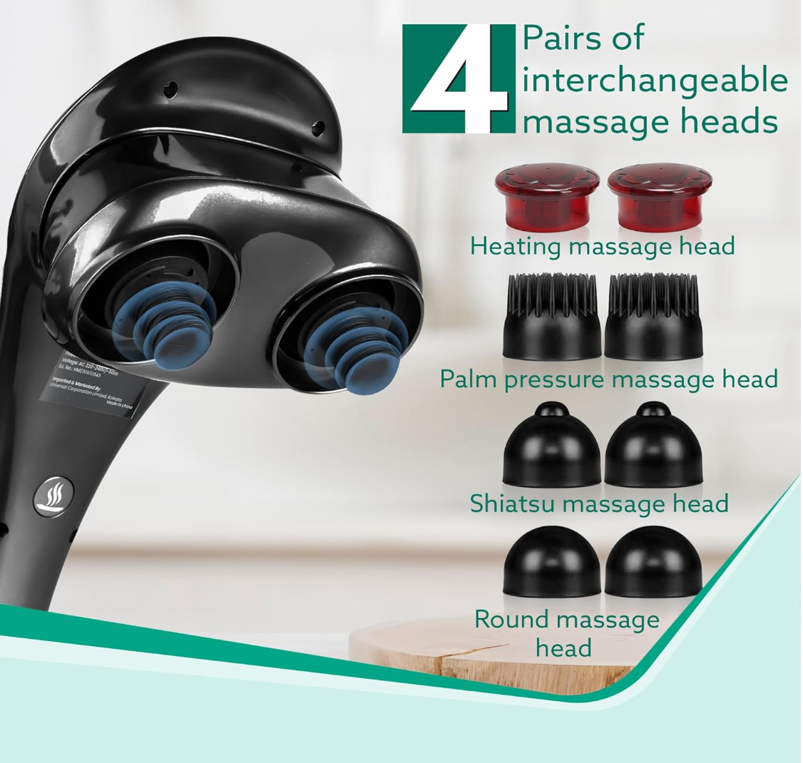 AGARO Regent Handheld Double Head Massager, 4 Massage Heads, 4 Modes, For Pain Relief and Relaxation, Neck, Back, Shoulder, Leg, Foot, Full Body Massager, Black-2