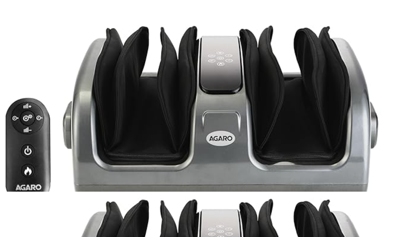 AGARO Elite Air Compress Foot Massager Corded Electric,Shiatsu Foot Massager,Kneading & Rolling Function,Lukewarm Heat,For Pain Relief,Improving Blood Circulation,Includes Remote Control,Grey-1