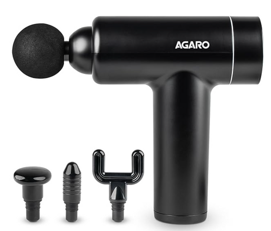AGARO Regal Gun Massager, 4 Heads, 6 Speed, Rechargeable, Handheld, Percussion Muscle Massager for Full Body Pain Relief, Muscle Relaxation of Neck, Shoulder, Back, Foot for Men & Women, Black.