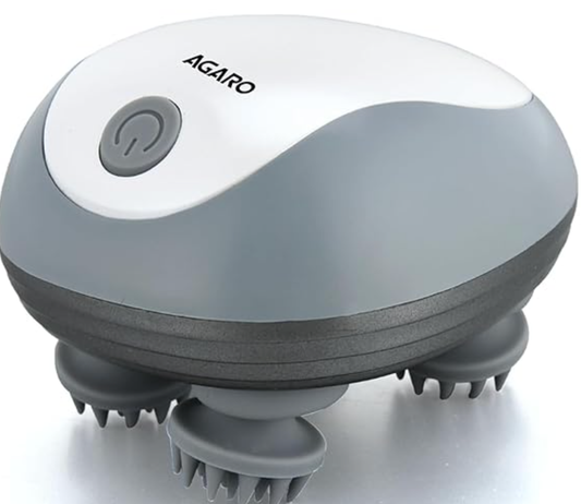 AGARO Scalp Massager, Rechargeable Electric Head Kneading Massager, 3 Speed Modes, Handheld Portable Head Scratcher Massager for Hair Growth, Deep Clean & Stress Relax, SM3675,White