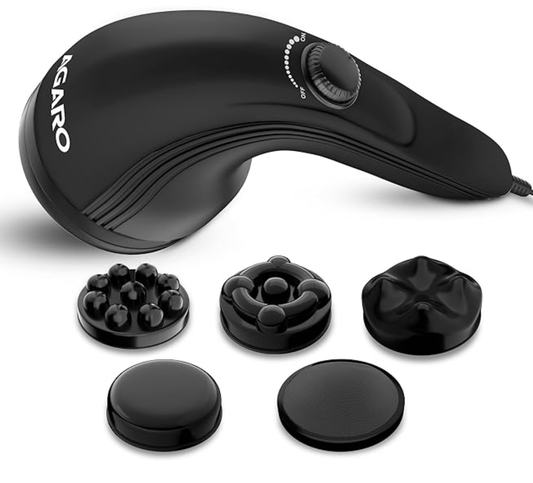 AGARO Atom Plus Electric Handheld Full Body Massager, 4 Massage Heads, Mesh Cover, Variable Speed Settings for Pain Relief and Relaxation, Back, Leg & Foot