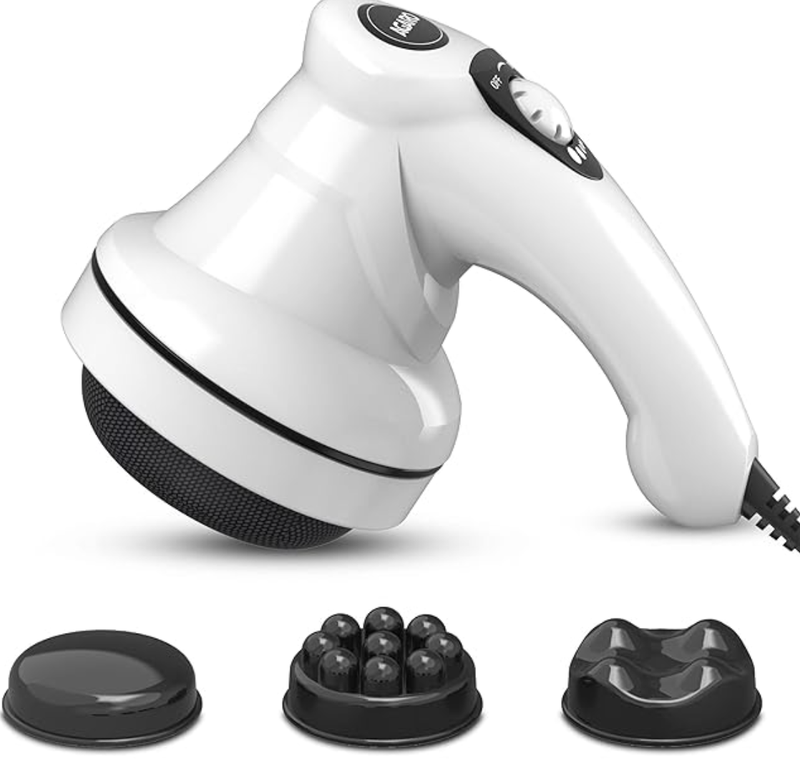 AGARO Atom Electric Handheld Full Body Massager with 3 Massage Heads, Mesh Cover, Variable Speed Settings for Pain Relief and Relaxation, Back, Leg & Foot, White-1