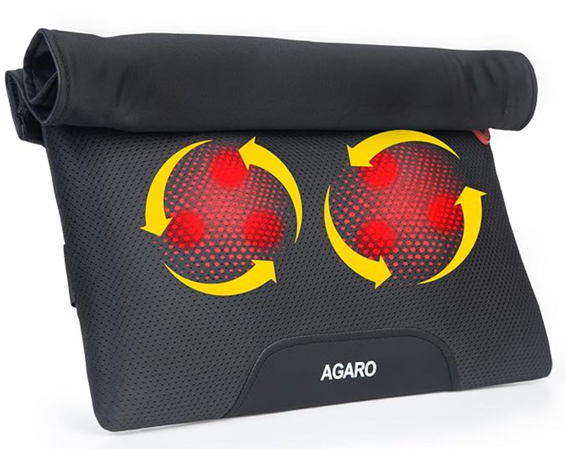 AGARO Deluxe Shiatsu Neck & back cushion Massager with 4 Rollers & Lukewarm Heat, Corded Electric for Body Massage, for Neck, Back, Shoulders, Waist, Legs, Foot, Relieves Fatigue and Muscle Pain-1