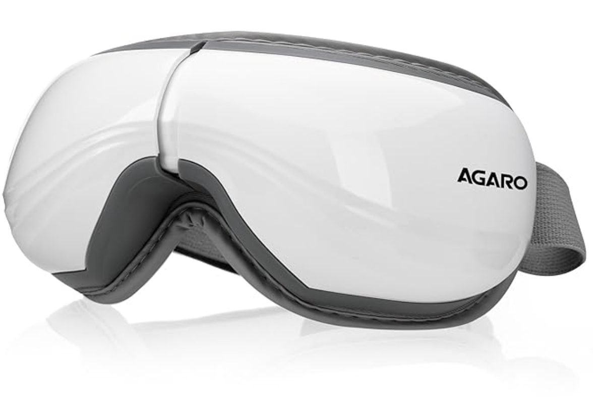 AGARO Supreme Eye Massager with Lukewarm Heat, Relax, Reduce Eye Strain, Relief from Stress, Air Compression Massage, 180° Foldable, 5 Modes, Bluetooth Music, Improves Sleep