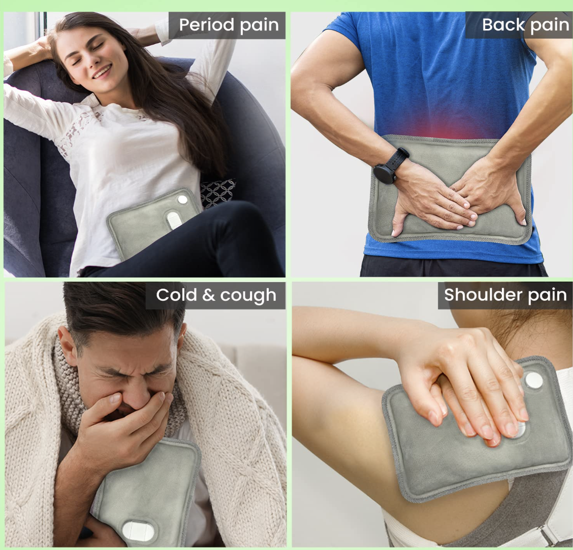 AGARO Hot Water Bag HB371, Heating Bag for Pain Relief, Electric Heating Pad, Heating Pouch, Hot Water Bottle Bag, 6 Layer PVC Fabric, Double Insulation System, Fast Heating, Leak Proof, Grey