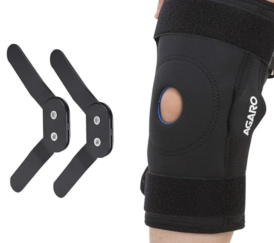 AGARO Hinged Knee Wrap With Open Patella, Rigid Biaxial Hinge Knee Brace for Joint Pain Relief, Workout, Arthritis & Ligament Tear, Neoprene, Knee Cap for Men & Women, Black