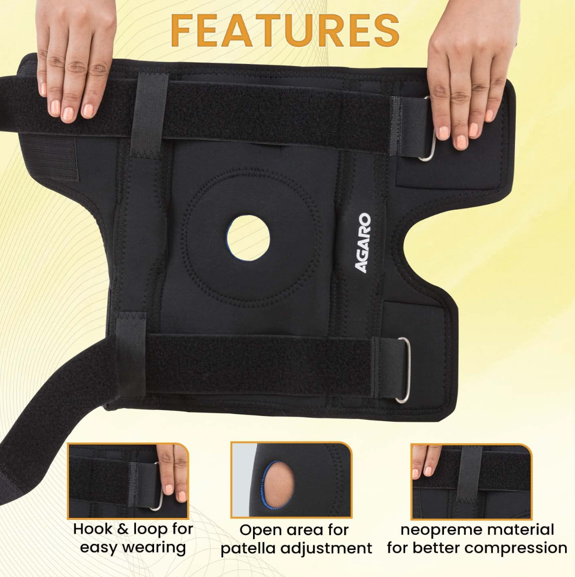 AGARO Hinged Knee Wrap With Open Patella, Rigid Biaxial Hinge Knee Brace for Joint Pain Relief, Workout, Arthritis & Ligament Tear, Neoprene, Knee Cap for Men & Women, Black