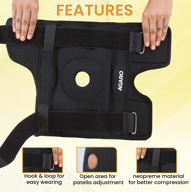 AGARO Hinged Knee Wrap With Open Patella, Rigid Biaxial Hinge Knee Brace for Joint Pain Relief, Workout, Arthritis & Ligament Tear, Neoprene, Knee Cap for Men & Women, Black-2