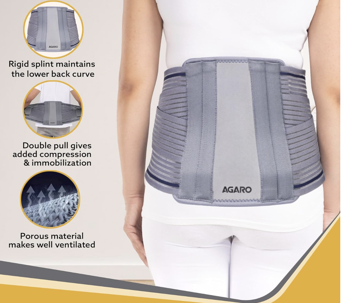 AGARO Contoured LS Belt Lower Back Pain Relief, Contoured Lumbar Sacral Belt, Lower Back Pain Osteoporosis Slip Disc Care For Women & Men, Grey