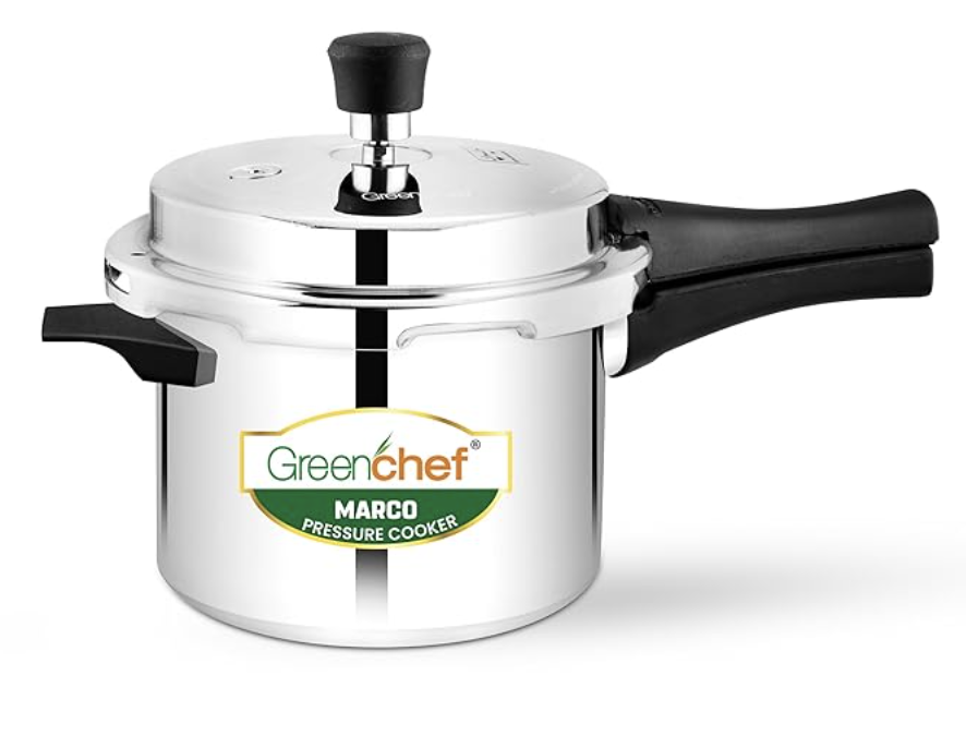 கிரீன்செஃப் மார்கோ அலுமினிய பிரஷர் குக்கர் வெளிப்புற மூடி 5 லிட்டர் கொள்ளளவு, ஐஎஸ்ஐ சான்றளிக்கப்பட்ட, வெள்ளி நிறம் 
