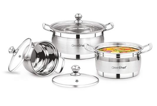 ग्रीनशेफ स्टेनलेस स्टील कुक और सर्व सेट (सिल्वर) 