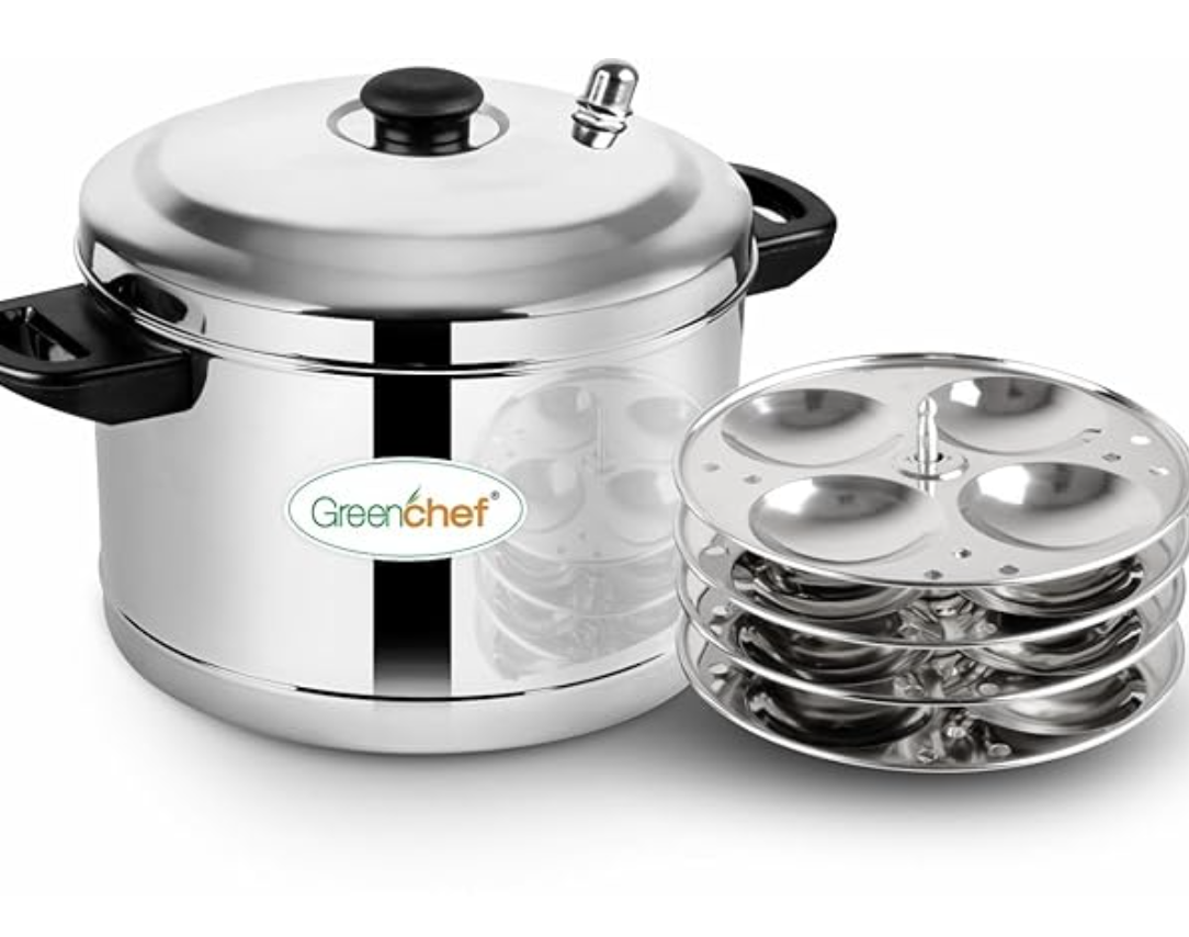 Greenchef Vesta Stainless Steel Induction Bottom Idly Maker (Idli Cooker, 4 Plates, 16 Idli)