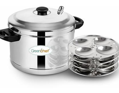 Greenchef Vesta Stainless Steel Induction Bottom Idly Maker (Idli Cooker, 4 Plates, 16 Idli)