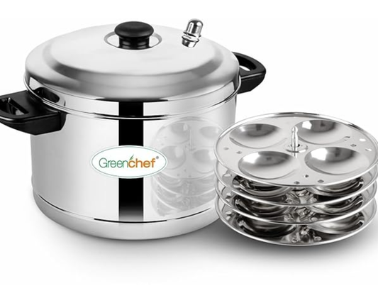Greenchef Vesta Stainless Steel Induction Bottom Idly Maker (Idli Cooker, 4 Plates, 16 Idli)