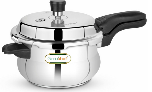 ग्रीनशेफ क्लासिक कर्व स्टेनलेस स्टील हांडी के आकार का 5 लीटर इंडक्शन गैस कम्पैटिबल प्रेशर कुकर | स्वास्थ्यवर्धक खाना पकाना | ISI प्रमाणित | भारी तली 