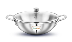 GREENCHEF SS Tri ply Steel Crest - Kadai 22 cm with Glass Lid, Stainless Steel Exterior Surface, Ergonomic Handles, Induction Compatible, Scratch Resistant, 5Year Warranty-1