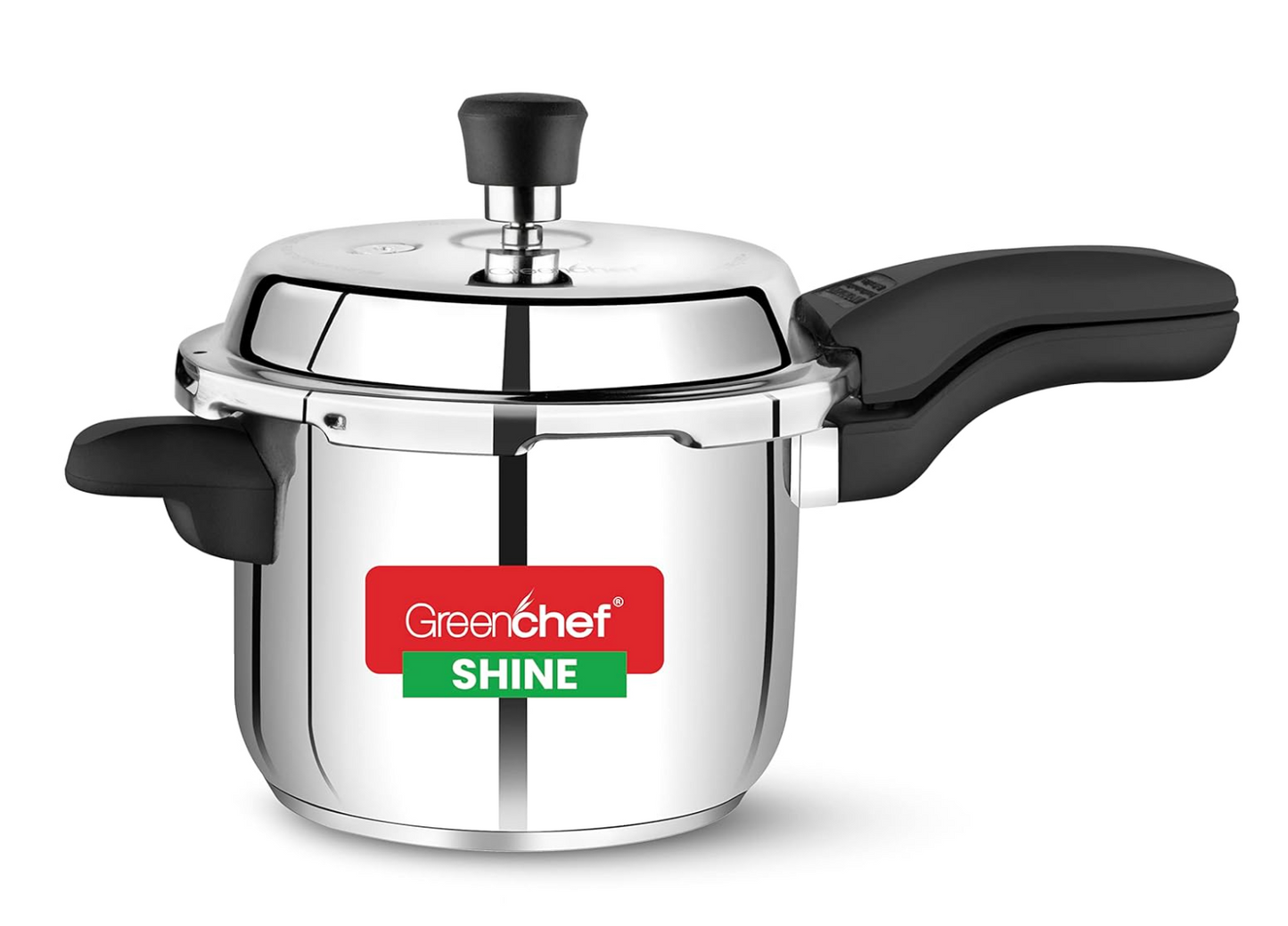 ग्रीनशेफ शाइन बाहरी ढक्कन स्टेनलेस स्टील प्रेशर कुकर 3 लीटर इंडक्शन और गैस स्टोव के साथ संगत - आईएसआई प्रमाणित 