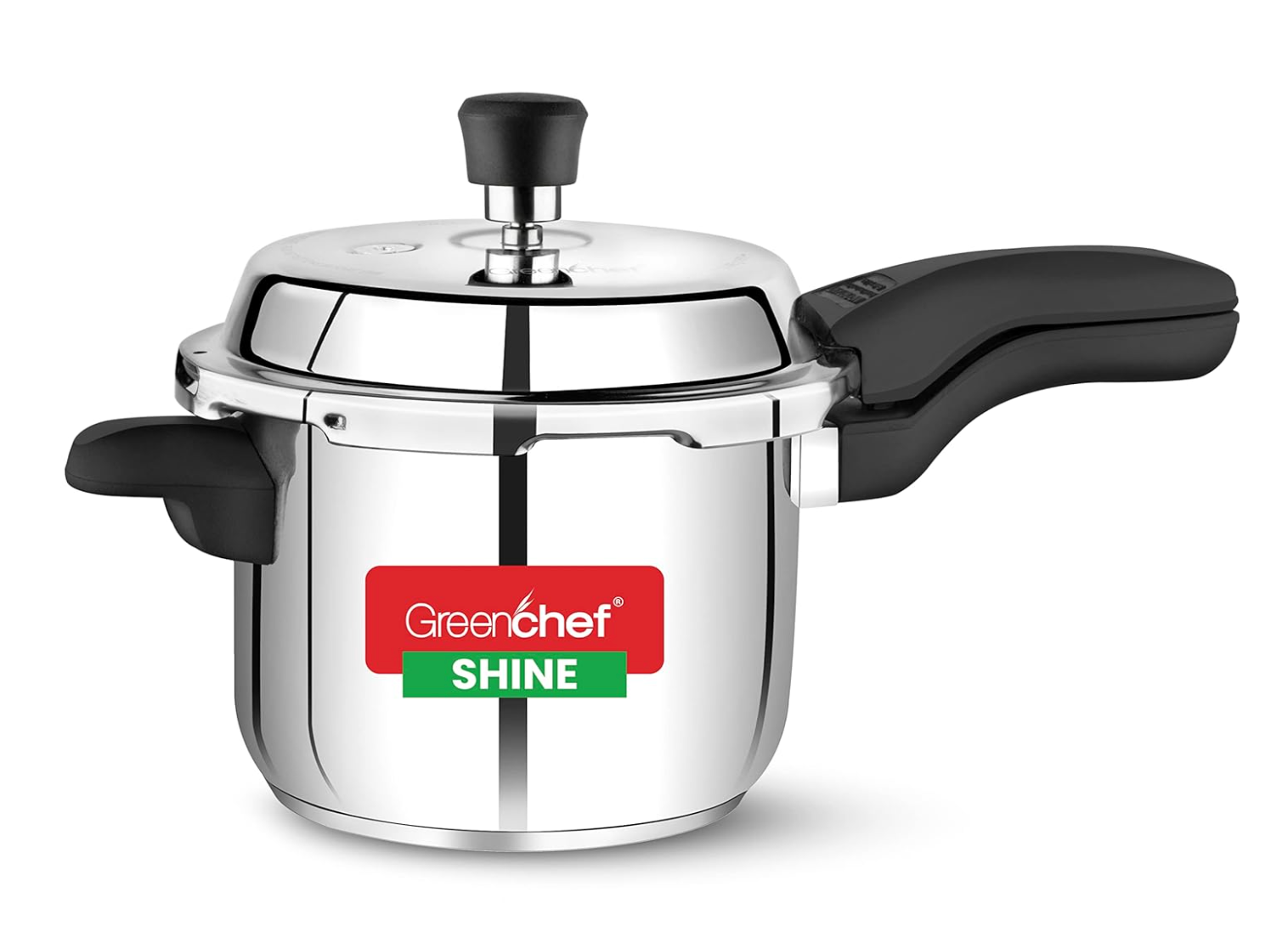 GREENCHEF Shine outer lid Stainless steel Pressure cooker 3 litre Induction Compatible and Gas stove - ISI Certified