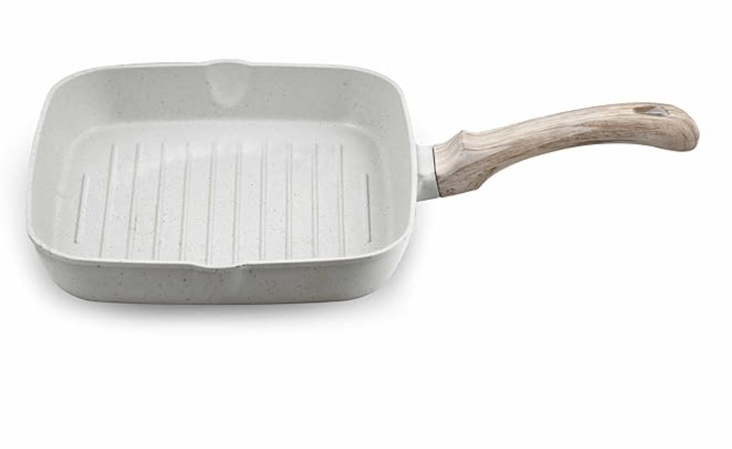 GREENCHEF Aluminium Die Cast Grill Pan 240 mm- Pebble, 5 Layer Healthy Granite Non-Stick Coating, PFOA Free