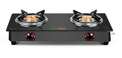 GREENCHEF Elon Glass cook top Two Burner Gas stove,Black Body (Manual Ignition), toughened glass top, Compact Design, pan support – ISI certified-1