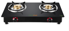 GREENCHEF Ebony Mild Steel - Powder Coated Manual 2 Burner Glass Top Gas Stove (Black)-1