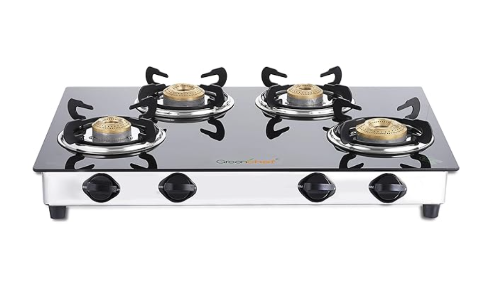 கிரீன்செஃப் நெக்ஸா 4 பர்னர் கிளாஸ் டாப் கேஸ் ஸ்டவ், ஐஎஸ்ஐ சான்றளிக்கப்பட்ட (4 பர்னர்) கையேடு, கருப்பு 