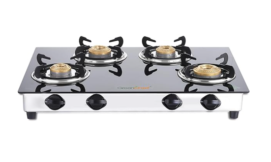 ग्रीनशेफ नेक्सा 4 बर्नर ग्लास टॉप गैस स्टोव, ISI प्रमाणित (4 बर्नर) मैनुअल, काला 