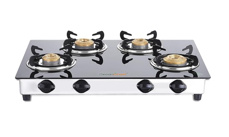 Greenchef NEXA 4 Burner Glass top Gas stove, ISI certified (4 Burner) Manual, Black-1
