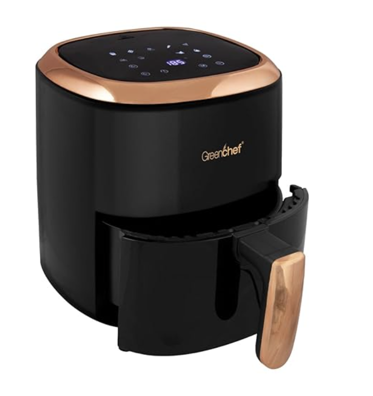 Greenchef Digital Air Fryer Frizzle with Touch Panel, uses up to 90% less fat, 8 Pre-set Menu, 1200W, 4.2 Liter (Black), Large