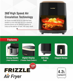 Greenchef Digital Air Fryer Frizzle with Touch Panel, uses up to 90% less fat, 8 Pre-set Menu, 1200W, 4.2 Liter (Black), Large-2