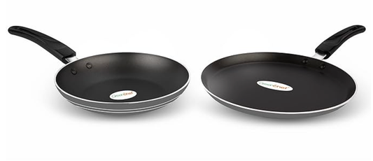 ग्रीनशेफ डुओ पैक (ग्रे) कुकवेयर सेट, फ्राई पैन और फ्लैट तवा 