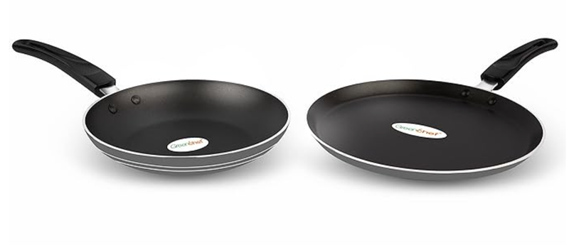 GREENCHEF Duo Pack (Grey) Cookware Set, Fry Pan and Flat Tawa-1