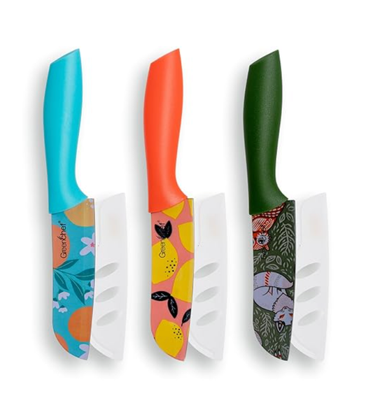 ग्रीनशेफ स्टेनलेस स्टील चाकू 3 पीस सेट - एलीट फ्लोरा 