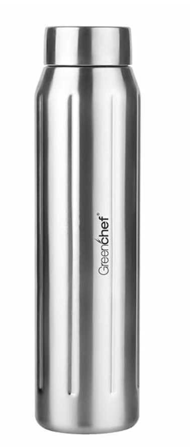 GREENCHEF Storm (Single Wall) 1000 ml Stainless Steel Water Bottle (Pack of 1, Silver, Steel)