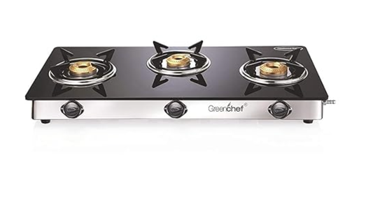 ग्रीनशेफ नमो ग्लास टॉप मैनुअल गैस स्टोव (3 बर्नर) 