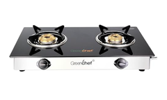 GREENCHEF Brass Glass top Namo 2 Burner Manual Gas Stove (Black)-1