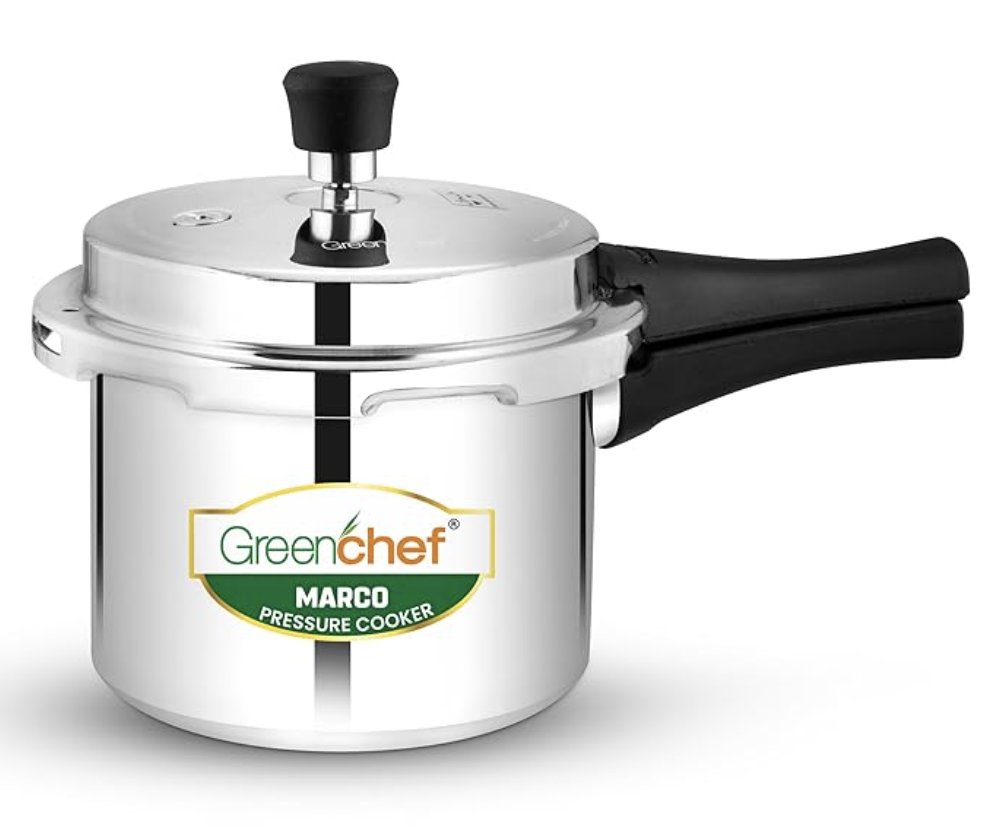 ग्रीनशेफ मार्को आउटर लिड कॉम्बो 5 लीटर, 3 लीटर और 2 लीटर पैन - आईएसआई प्रमाणित नॉन-इंडक्शन बेस एल्युमीनियम आउटर लिड प्रेशर कुकर 