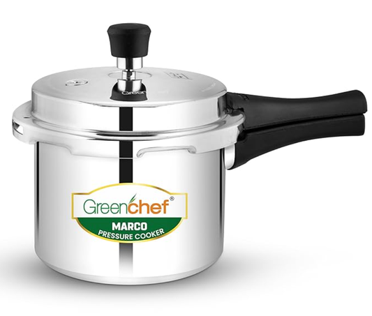ग्रीनशेफ मार्को आउटर लिड कॉम्बो 5 लीटर, 3 लीटर और 2 लीटर पैन - आईएसआई प्रमाणित नॉन-इंडक्शन बेस एल्युमीनियम आउटर लिड प्रेशर कुकर 