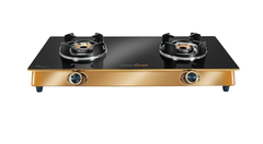Greenchef Glasstop Double Burner Gas stove - Magnum Gold, typhoon Burners, toughened glass top, Spill free pan support with aluminium knobs-1