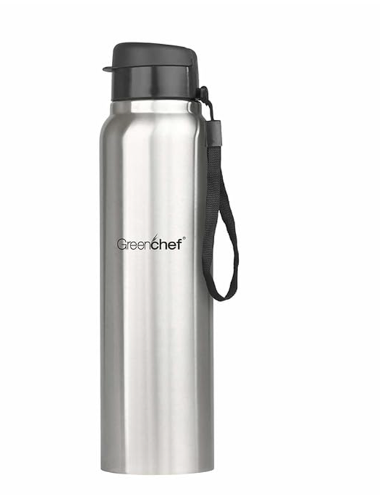 Greenchef Flip Stainless Steel 1000 ml Water Bottle (Single Wall | Not Hot and Cold, Silver, Steel, Pack of 1)