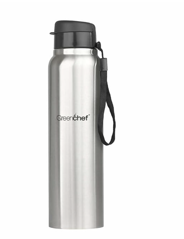 Greenchef Flip Stainless Steel 1000 ml Water Bottle (Single Wall | Not Hot and Cold, Silver, Steel, Pack of 1)-1