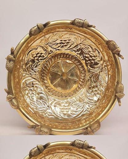 அலங்கார யானை உருவங்களுடன் கூடிய கைவினைப் பொருட்களால் ஆன தூய பித்தளை உர்லி கிண்ணம்