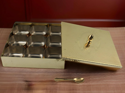 Square Brass Masala Box – Traditional Spice Organizer for Indian Kitchens