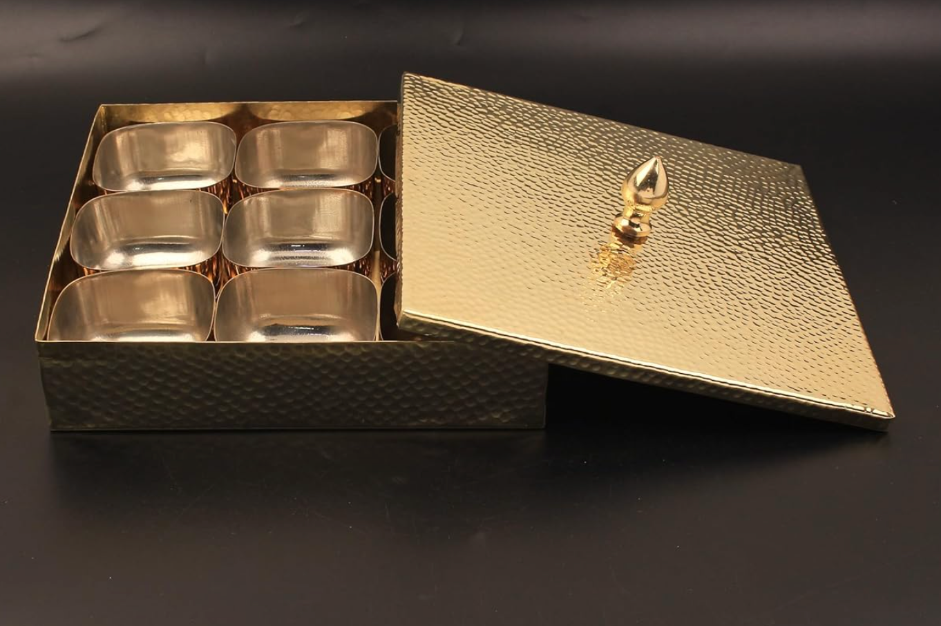 Square Brass Masala Box – Traditional Spice Organizer for Indian Kitchens