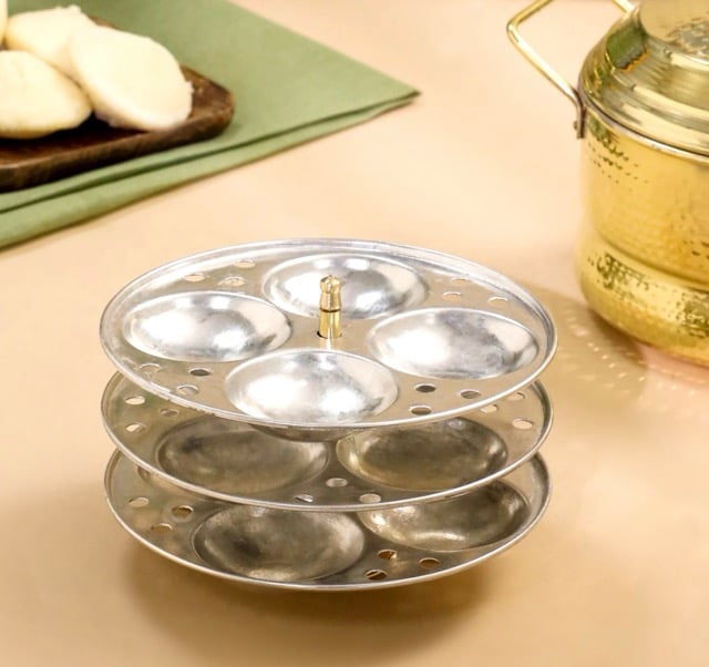 Traditional Brass Idli Cooker with 3 Idli Plates | Handcrafted Steamer-2