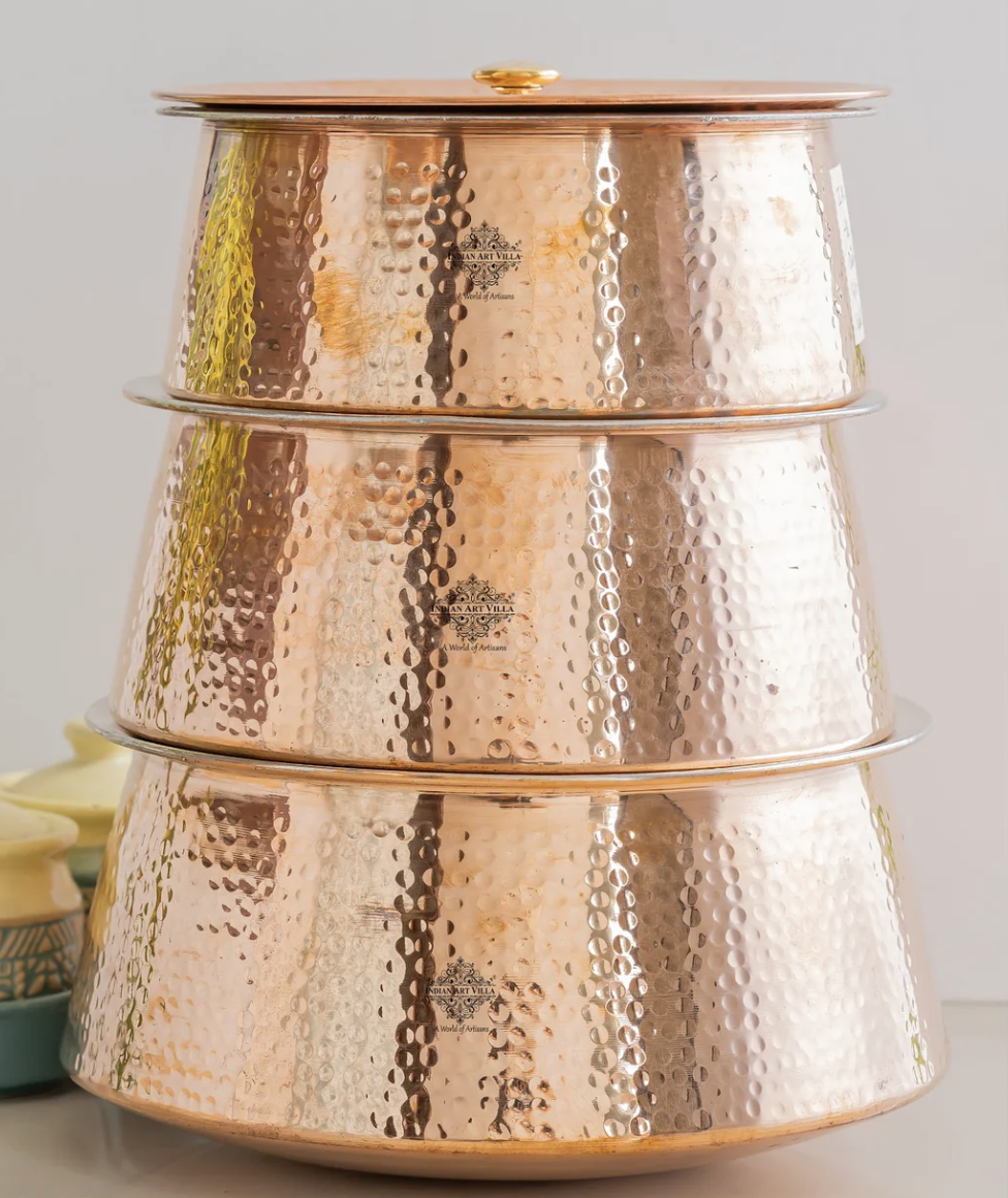 Elegant Matt Brass Serving Donga with Lid-3